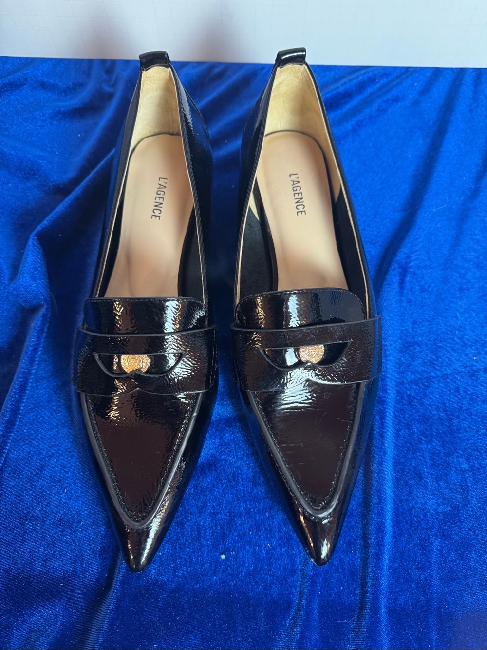 L'AGENCE Maelys Womens Black Patent Pointed Loafers